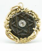 A GOLD & DIAMOND JUDAICA MAGEN DAVID MEDALLION FOB PENDANT