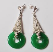 SILVER CZ AND JADE ANTIQUE STYLE EARRINGS