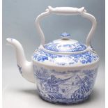 A LARGE LIMITED EDITION CERAMIC TEAPOT BY SPODE - BLUE AND WHITE WITH RURAL SCENE