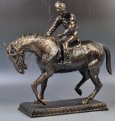 LARGE BRONZE EFFECT HORSE & JOCKEY DECORATIVE FIGU