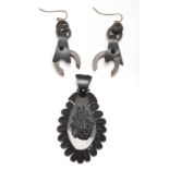 VICTORIAN WHITBY JET EARRINGS AND PENDANT