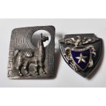 SILVER AND ENAMEL MOUNTAINEERING BADGE & LLAMA BROOCH