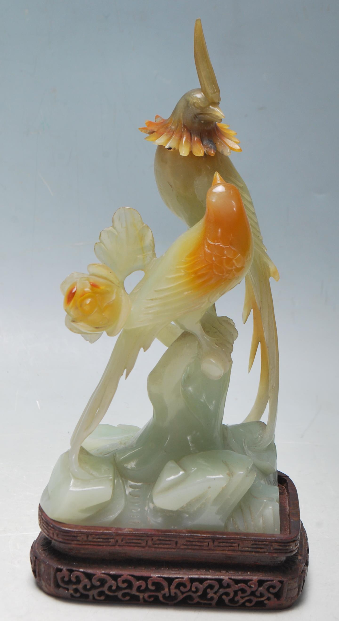 CHNESE CARVED JADE PERCHED BIRD FIGURINE