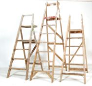 THREE VINTAGE 20TH CENTURY WOODEN STEP LADDER / A-FRAME LADDER