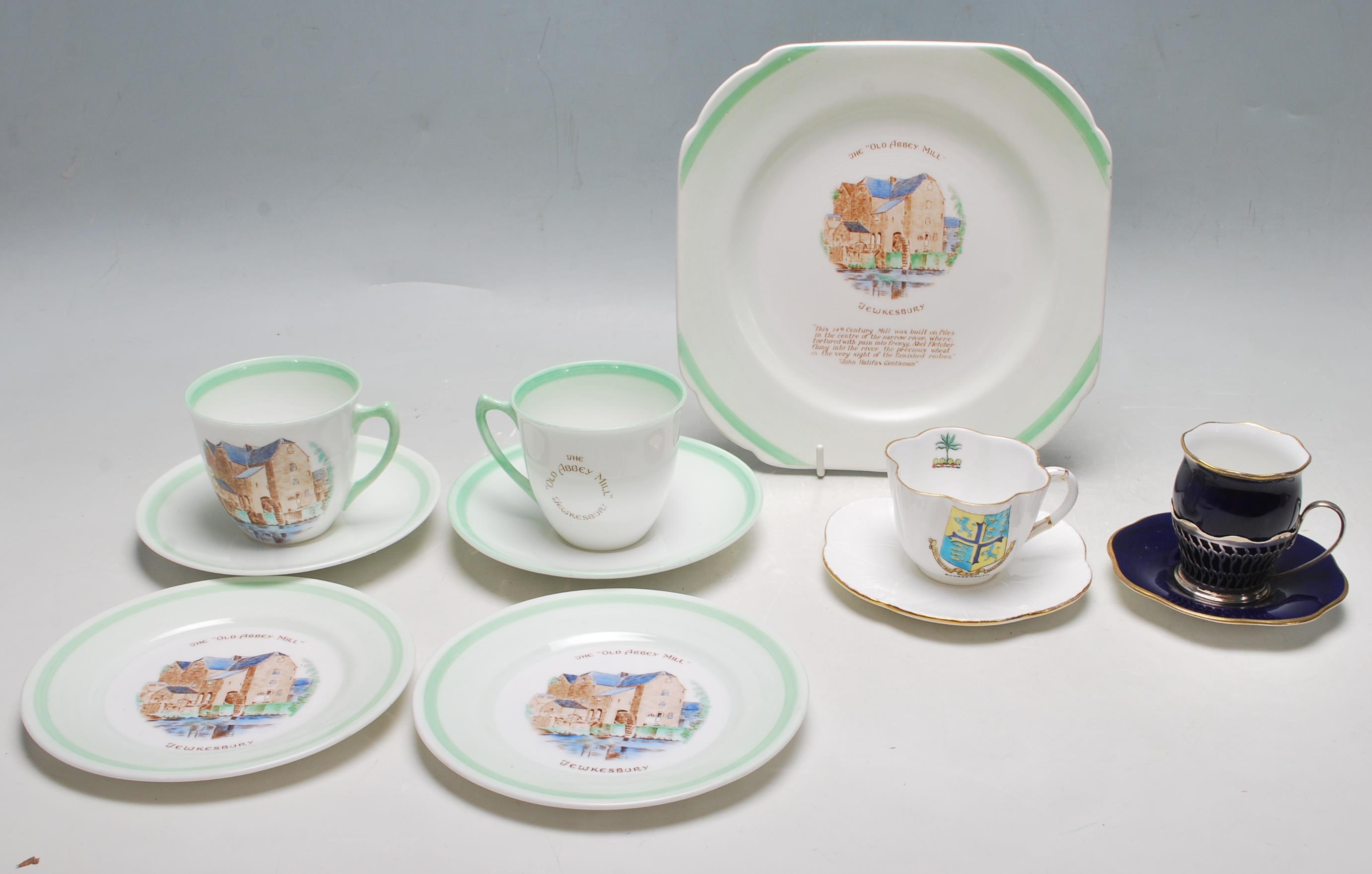 A SHELLEY PART TEA SET - CUPS - SAUCERS - CAKE PLATES - COALPORT CUP AND SAUCER