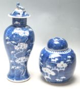 ANTIQUE CHINESE BLUE AND WHITE PRUNUS PATTERN CERAMICS