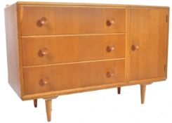 MEREDEW LIGHT OAK SIDEBOARD CREDENZA RAISED ON TAPERING SUPPORTS