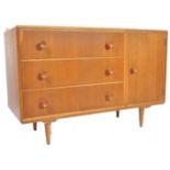 MEREDEW LIGHT OAK SIDEBOARD CREDENZA RAISED ON TAPERING SUPPORTS