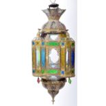 20TH CENTURY MOROCCAN GLASS AND BRASS CEILING LIGHT