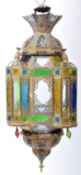 20TH CENTURY MOROCCAN GLASS AND BRASS CEILING LIGHT