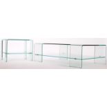 LARGE MOULDED THICK GLASS COFFEE TABLE AND MATCHING SIDE TABLE