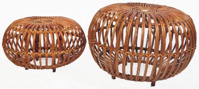 FRANCO ALBINI - PAIR OF GRADUATING OTTOMAN STOOLS OF CANE AND WICKER CONSTRUCTION