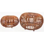 FRANCO ALBINI - PAIR OF GRADUATING OTTOMAN STOOLS OF CANE AND WICKER CONSTRUCTION