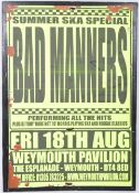 BAD MANNERS ADVERTISING GIG POSTER FOR WEYMOUTH PAVILION