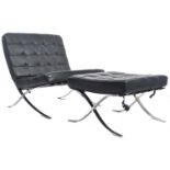 BARCELONA CHAIR AND MATCHING FOOTSTOOL IN BLACK LEATHER