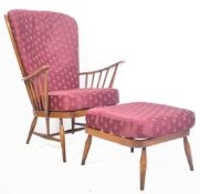 ERCOL - EVERGREEN - MODEL 1913 - WINGBACK EASY ARMCHAIR AND FOOTSTOOL