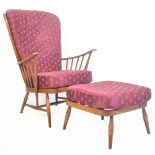 ERCOL - EVERGREEN - MODEL 1913 - WINGBACK EASY ARMCHAIR AND FOOTSTOOL