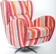 FAMA ROMEO SWIVEL ARMCHAIR UPHOLSTERED IN A STRIPED FABRIC