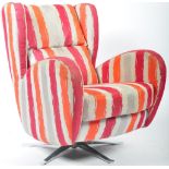 FAMA ROMEO SWIVEL ARMCHAIR UPHOLSTERED IN A STRIPED FABRIC