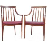 ELLIOTTS OF NEWBURY PAIR OF TEAK CARVER ARMCHAIRS