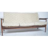 GREAVES AND THOMAS TEAK FRAMED THREE SEATER SOFA