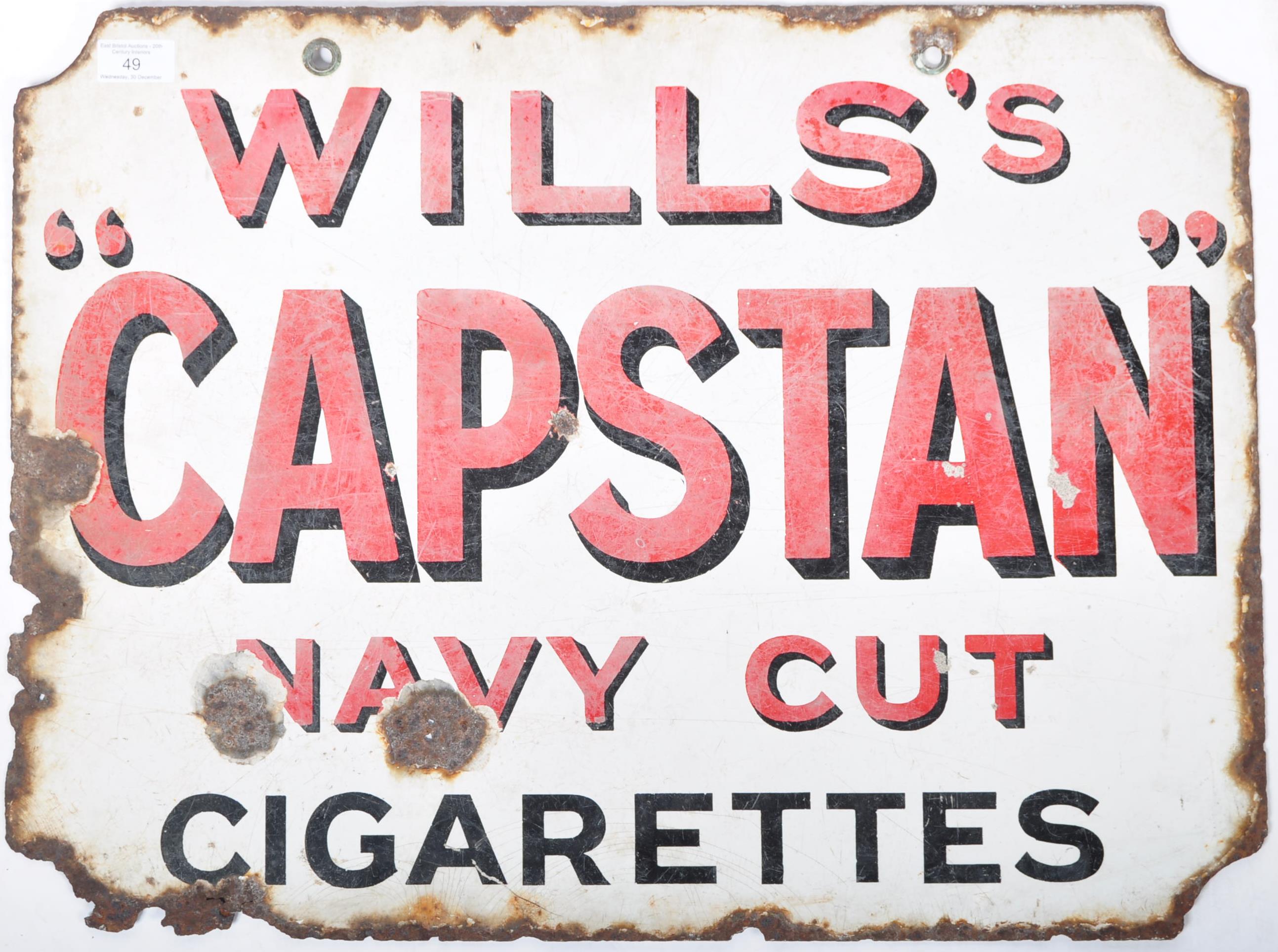 WILLS'S CAPSTAN NAVY CUT CIGARETTES ENAMEL SHOP SIGN