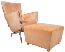 GUARD DESIGNER TAN BROWN LEATHER ARMCHAIR AND OTTOMAN