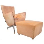 GUARD DESIGNER TAN BROWN LEATHER ARMCHAIR AND OTTOMAN