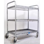 INDUSTRIAL THREE TIER MEDICAL / SCIENTIFIC TROLLEY OF POLISHED METAL CONSTRUCTION