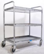 INDUSTRIAL THREE TIER MEDICAL / SCIENTIFIC TROLLEY OF POLISHED METAL CONSTRUCTION