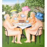 BERYL COOK SIGNED PRINT ENTITLED ' TEA IN THE GARD