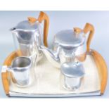 RETRO PICQUOT WARE STAINLESS STEEL & BEECH TEA SET