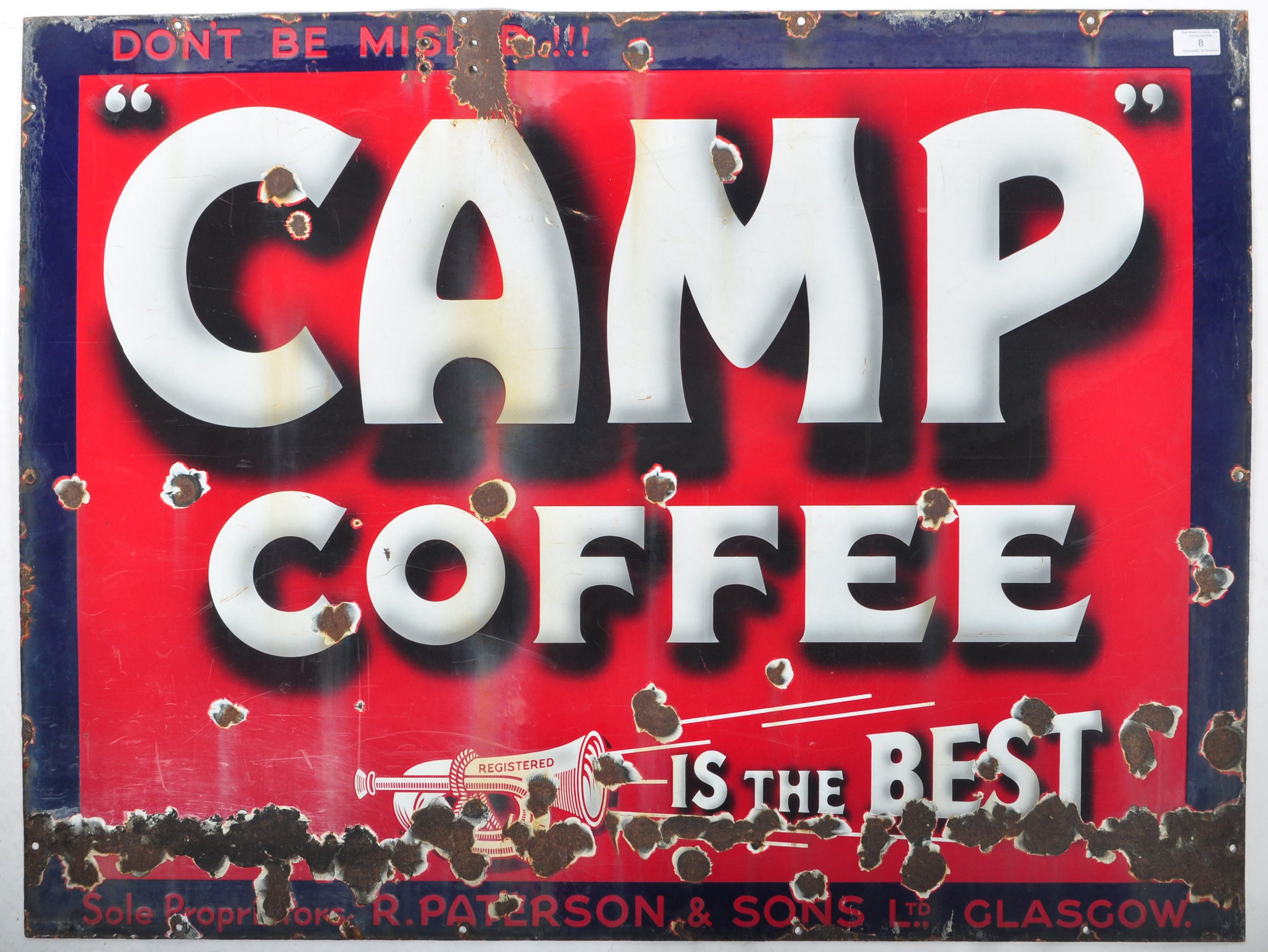 CAMP COFFEE - GLASGOW - ORIGINAL ENAMEL ADVERTISING SIGN