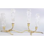 PAIR OF VINTAGE FRENCH GLASS AND GILT METAL CANDLESTICK HOLDERS