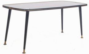 RETRO MID CENTURY GLASS TOP COFFEE TABLE RAISED ON EBONISED LEGS