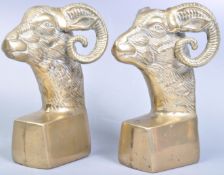 PAIR OF VINTAGE 20TH CENTURY BRASS RAMS HEAD BOOK ENDS