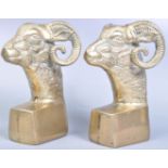 PAIR OF VINTAGE 20TH CENTURY BRASS RAMS HEAD BOOK ENDS