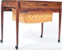 MID CENTURY DANISH AFROMOSIA TEAK WOOD SEWING TABLE TROLLEY