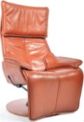 RETRO MID CENTURY SCANDINAVIAN TAN BROWN LEATHER RECLINING ARMCHAIR