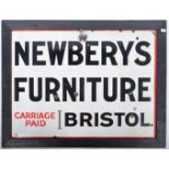 NEWBERY'S FURNITURE - BRISTOL - ORIGINAL ENAMEL ADVERTISING SIGN