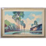 MID CENTURY OIL PAINTING OF A WOODLAND SCENE