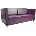 CONTEMPORARY PURPLE LEATHER UPHOLSTERED TWO SEATER SOFA SETTEE