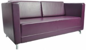 CONTEMPORARY PURPLE LEATHER UPHOLSTERED TWO SEATER SOFA SETTEE