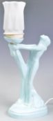 ART DECO FIGURAL MAIDEN TABLE LAMP IN TEAL BLUE