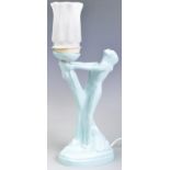 ART DECO FIGURAL MAIDEN TABLE LAMP IN TEAL BLUE