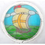 EARLY 20TH CENTURY STAINED GLASS WINDOW OF A SHIP