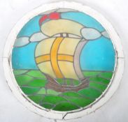 EARLY 20TH CENTURY STAINED GLASS WINDOW OF A SHIP