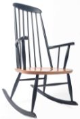 RETRO 1960S DANISH EBONISED BEECH WOOD ROCKING CHAIR