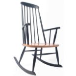 RETRO 1960S DANISH EBONISED BEECH WOOD ROCKING CHAIR