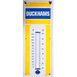 ORIGINAL VINTAGE DUCKHAMS ADVERTISING ENAMEL THERMOMETER SIGN